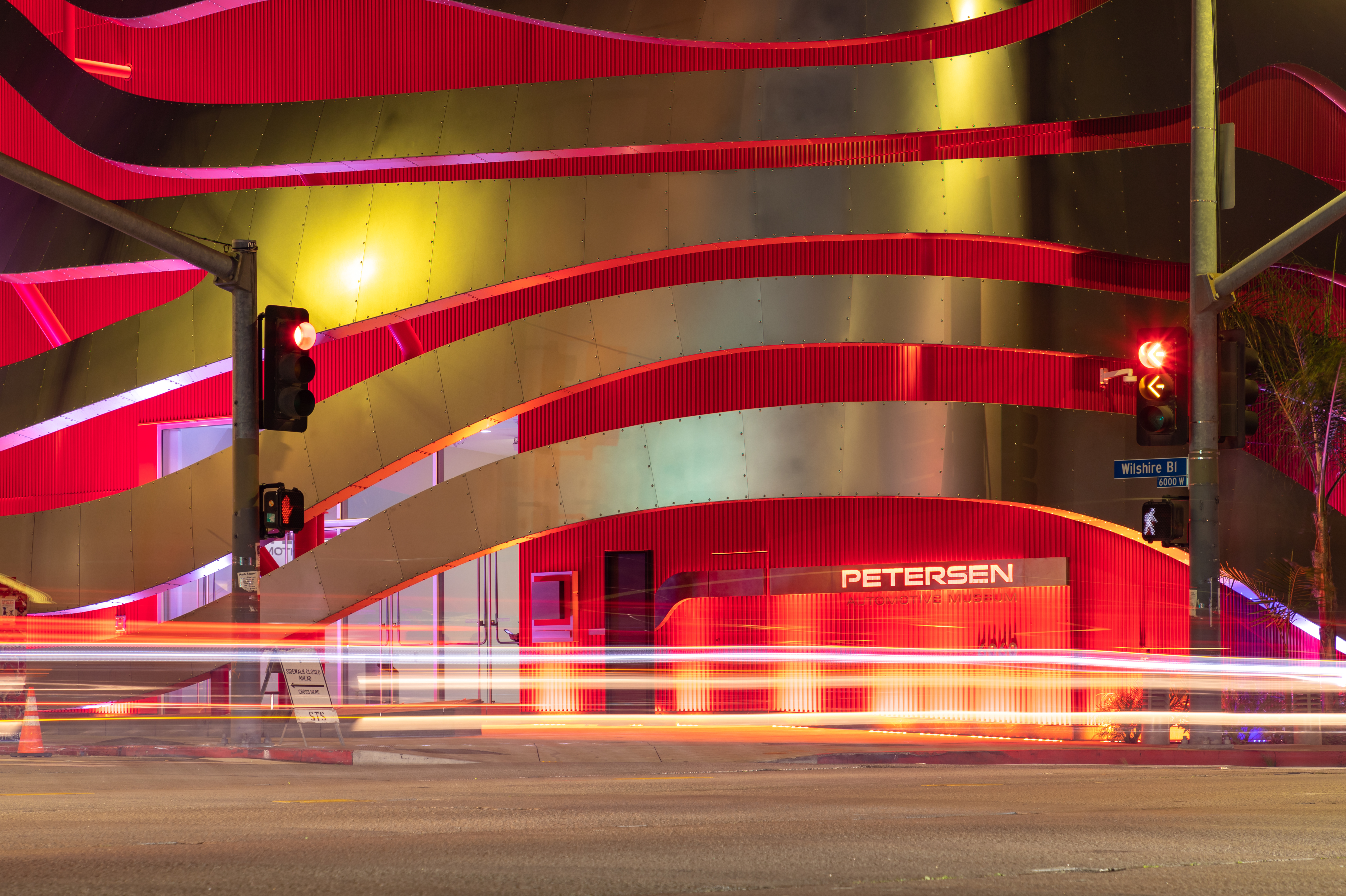 Los Angeles, United States - November 17, 2022: A picture of the Petersen Automotive Museum at night.